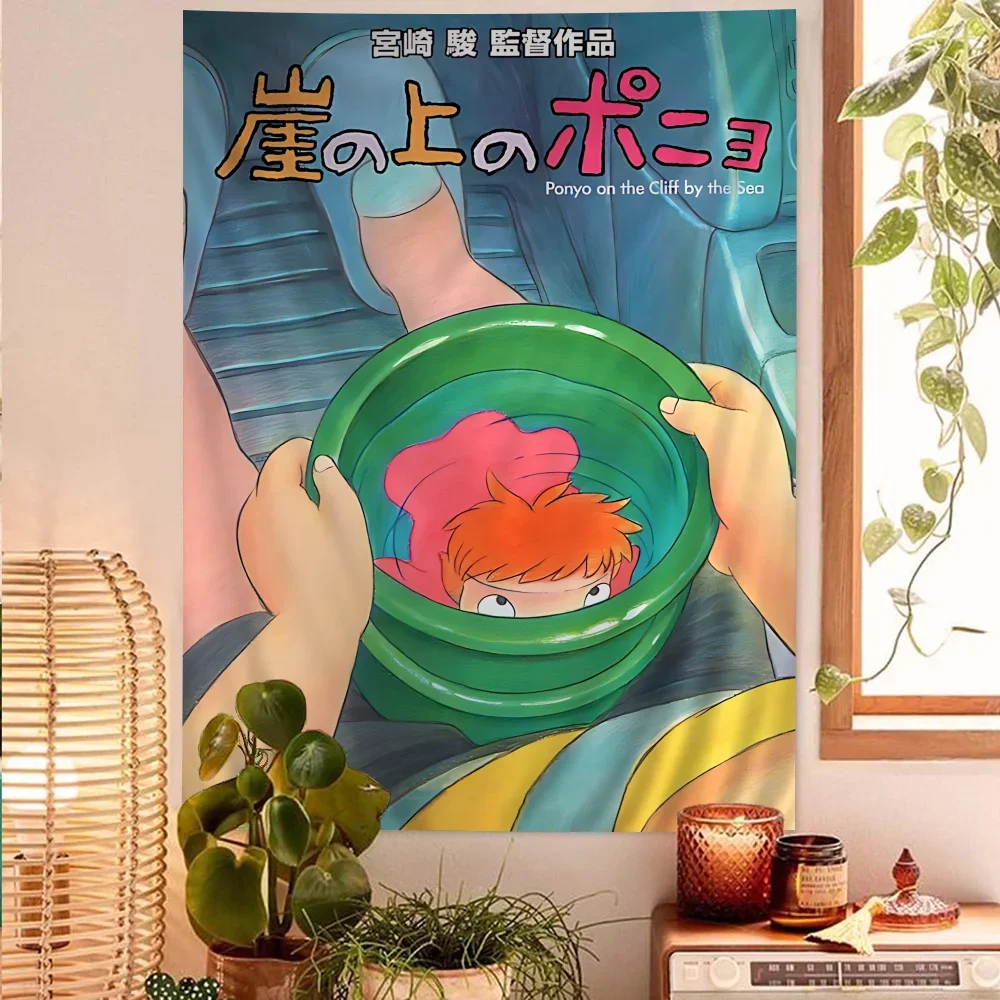 Ponyo On Cliff By The Sea Tapestry Anime Tapestry Hanging Tarot Hippie Wall Rugs Dorm Wall Hanging Sheets