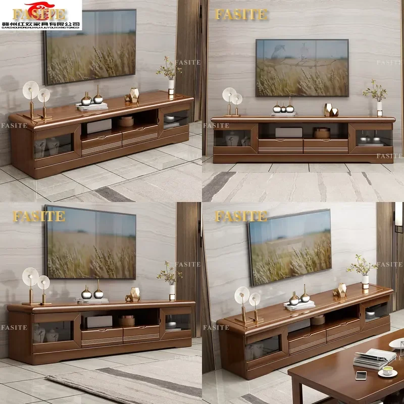 For Solid Wood Walnut TV Cabinet New Chinese Style Modern Simple Small Apartment Living Room Fixed Multi-functional Storage