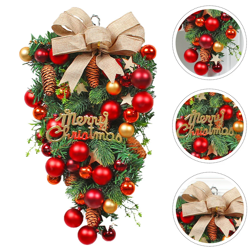 

Christmas Door Wreath Big Bow Faux Leaves Red Green Balls Classic Holiday Decor For Front Door Wall Window Tree Indoor