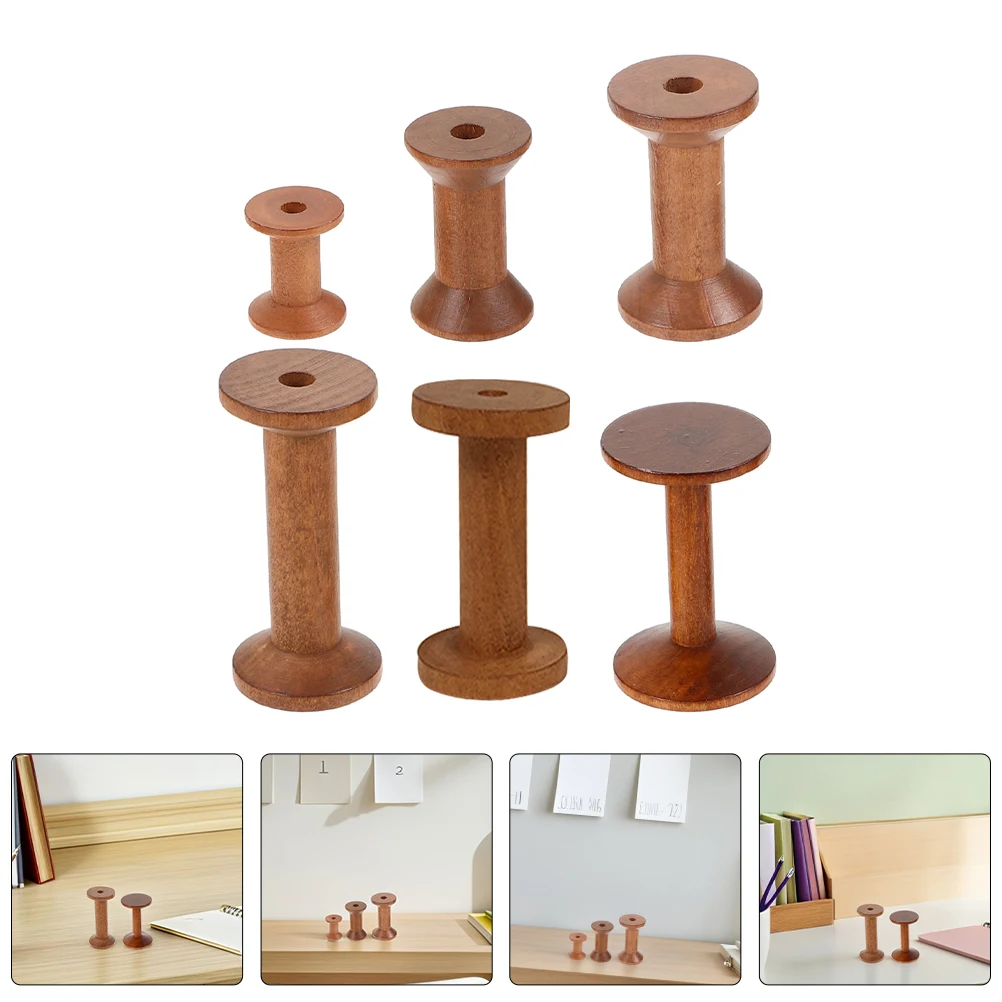 

6Pcs Retro Wooden Thread Spools DIY Crafts Empty Sewing Storage Handmade Bobbins Embroidery Yarn Weaving Organizer