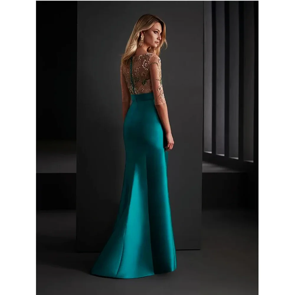 Vestido de noche Formal de sirena para mujer, traje elegante de celebridad, Cuello medio, manga lateral, vestido de bola dividido, cóctel, verde