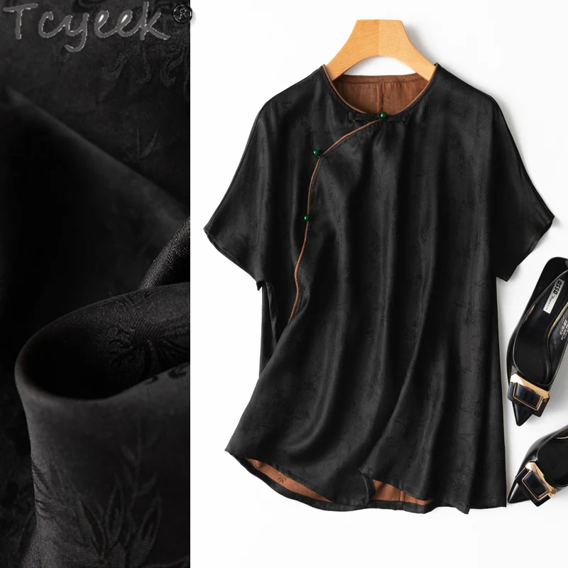 

Tcyeek 100% Mulberry Silk T-shirt 2024 Short Sleeve Top Female Spring Summer Womens Tops Elegant T-Shirts for Women Clothing