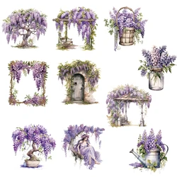 25cmBouquet Wisteria Flower Iron On Heat Transfer Sticker For Clothes DTF Pinted Vinyl Thermal Appliques Washable T-Shirt Decal