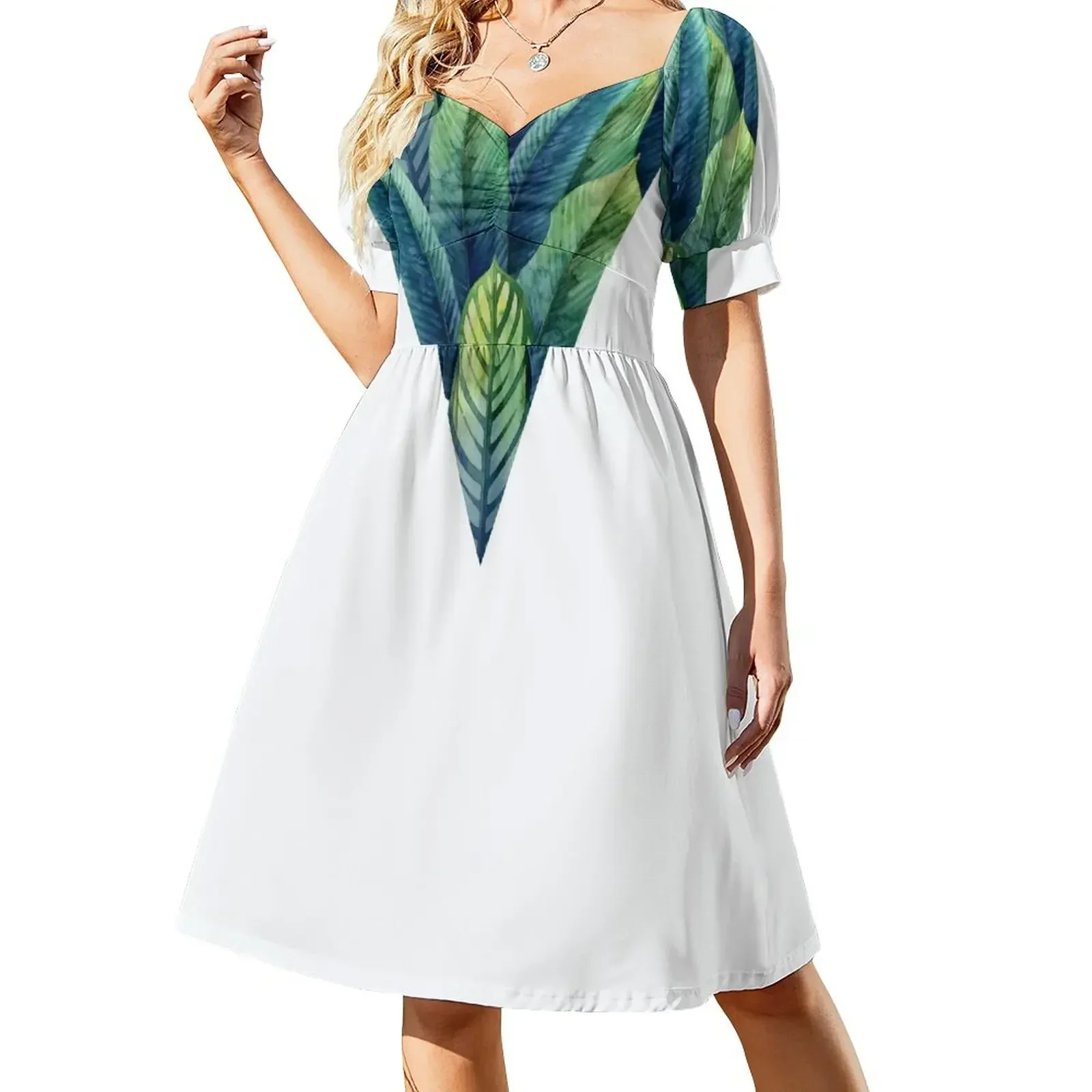 

Watercolor heliconia leaves in the shape of triangle Sleeveless Dress Women's summer dresses Dress