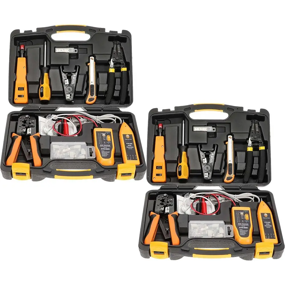 

2-Pack Comprehensive Network Toolkit: RJ45 Crimping Tool, Cable Tester, Wire Stripper, Ethernet Punch Down, Screwdriver, Knipex