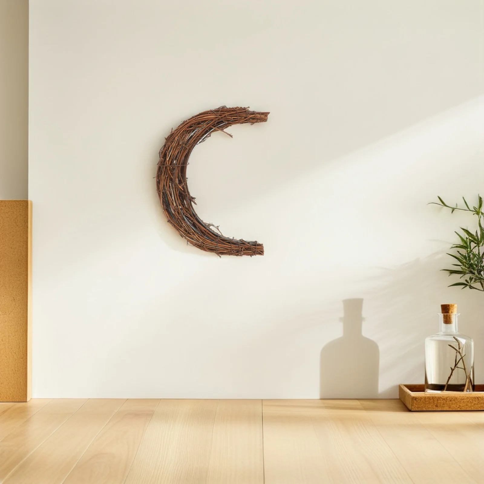 

2Pcs Crescent Moon Shape Rattan Vine Wreath 30Cm DIY Holiday Wall Garland for Christmas Wedding Party Door Decoration