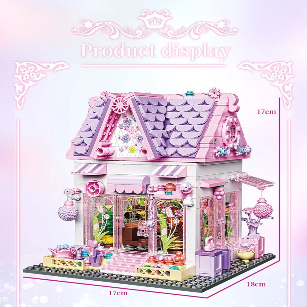 MOC Ful House Romance Pink Cottage Modle Building Blocks City Street Scene Exquisite Oranaments Bricks DIY Toy Birthday Kid Gift