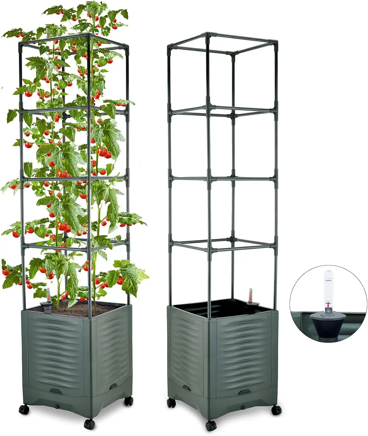 

56.5" Tall Self-Watering Tomato Planter with Metal Trellis, Large Reservoir for Indoor Outdoor Plants