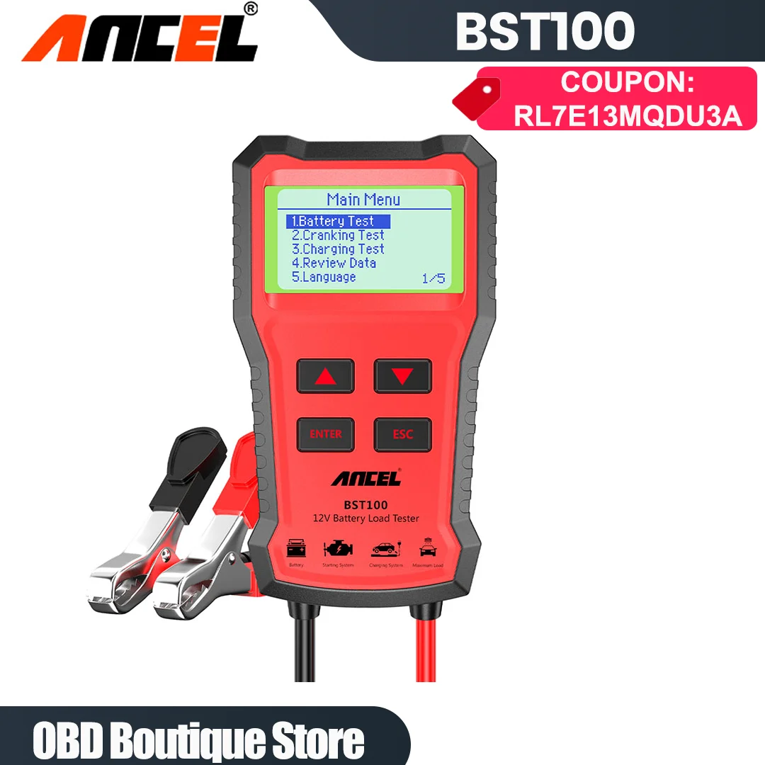 ANCEL BST100 12V Battery Tester Car Battery Analyzer Cranking Charging Circuit Test Battery Tester Car Diagnostic Tools PK BM550