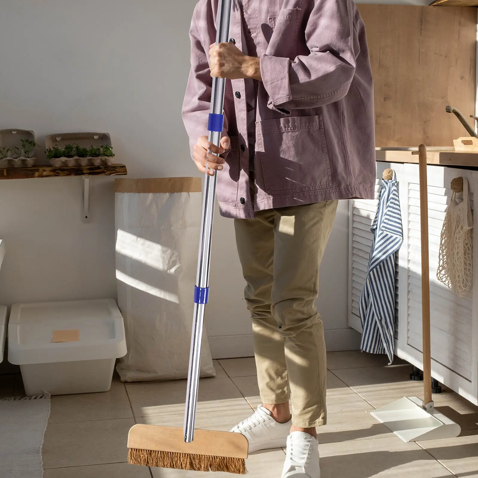 1Set Mop Replacement Pole Three Section Metal Rod Adjustable Length Broom Handle Floor Cleaning Accessories Mop Handle
