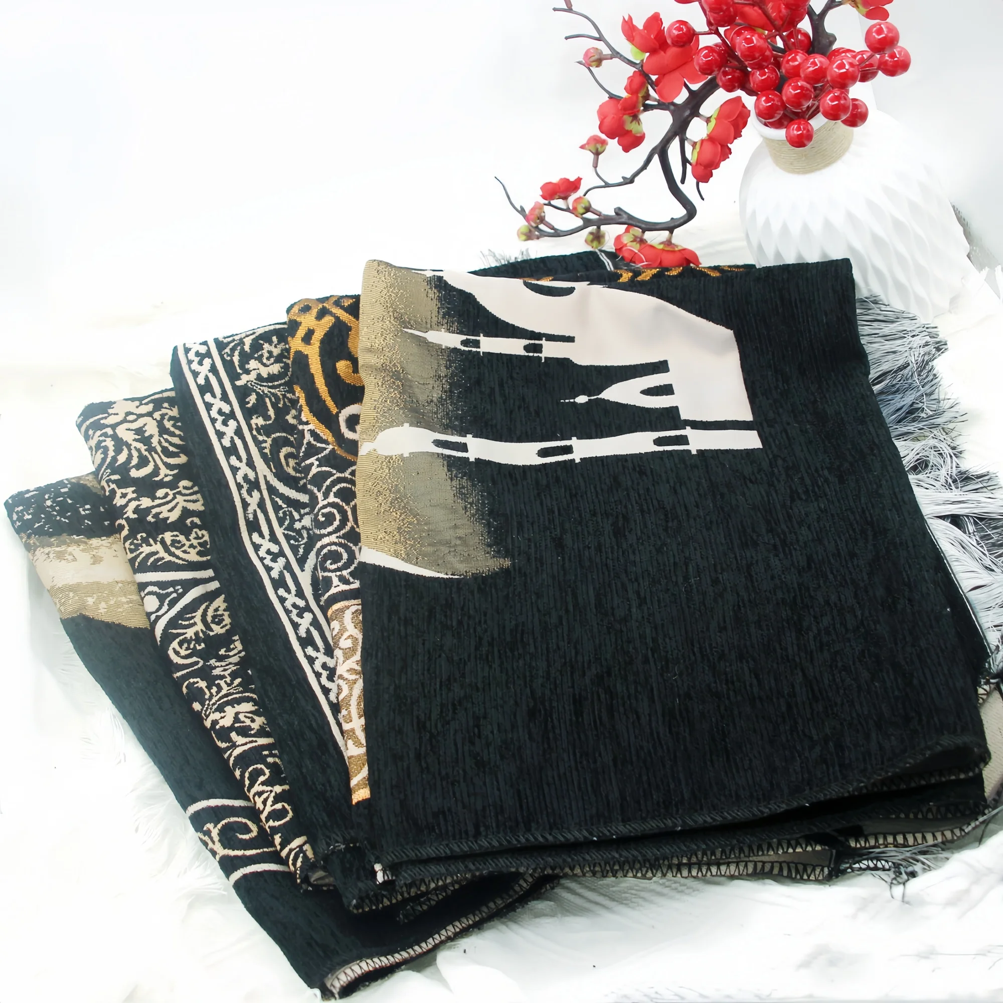 Portable Foldable Adult Prayer Rug with Arch Print, Packed in Plastic Cylinder Tube for Dustproof Storage