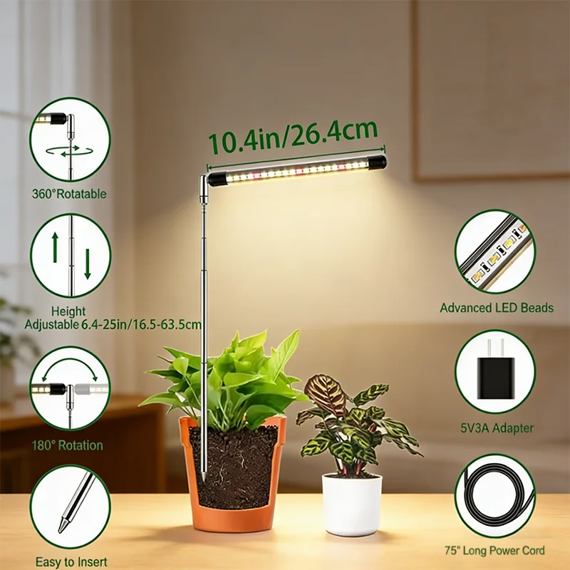 Auto Timer Grow Lights for Indoor Plants Full Spectrum, 10-Level Dimmable LED Grow Light with 3/9/12H,Perfect for Indoor Growing