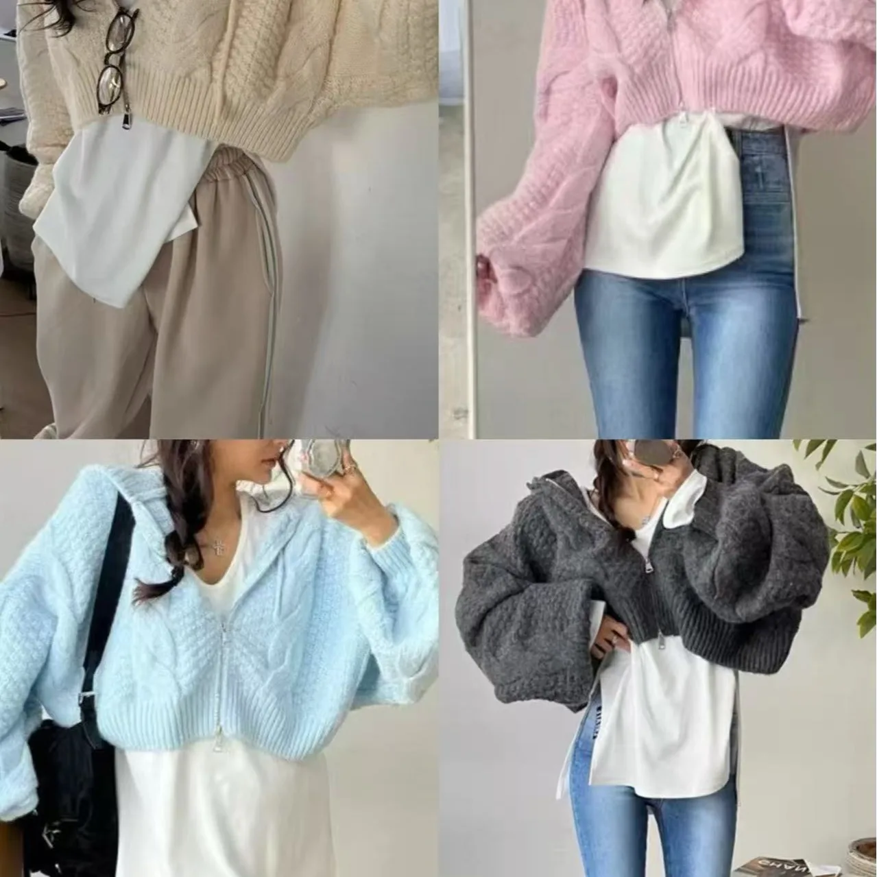

Street Sle Knitted ort Svel Hoodie Women's Loose Fit Fce Outerwear Cardigan Zipper Closure Blogger Favorite