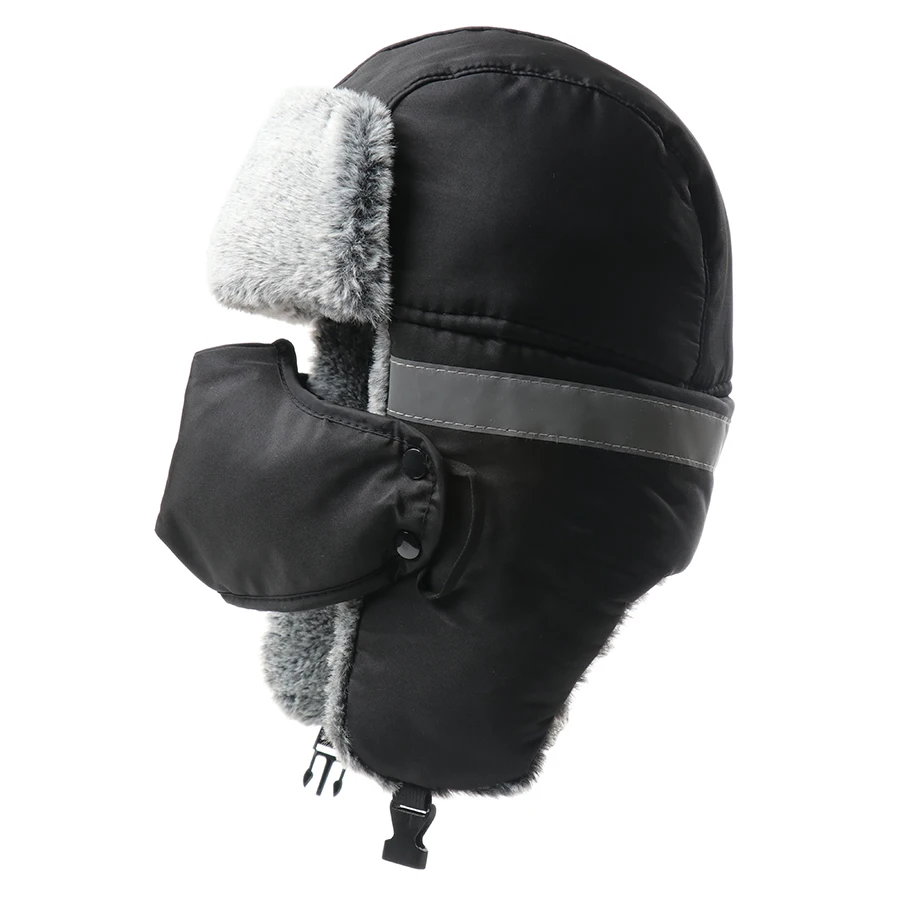CAMOLAND Gorro de bombardero térmico de piel sintética para invierno, estilo militar del ejército soviético unisex con orejeras para el cuello y la cara, gorros de nieve para clima frío