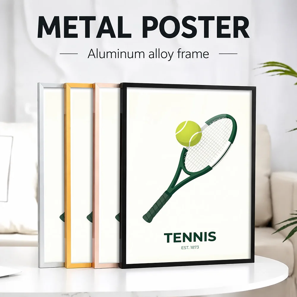 Minimalist Tennis Framed Aluminum Metal Poster Customized Photo Energetic Match Style Wall Art For Locker Room Tournament Gift