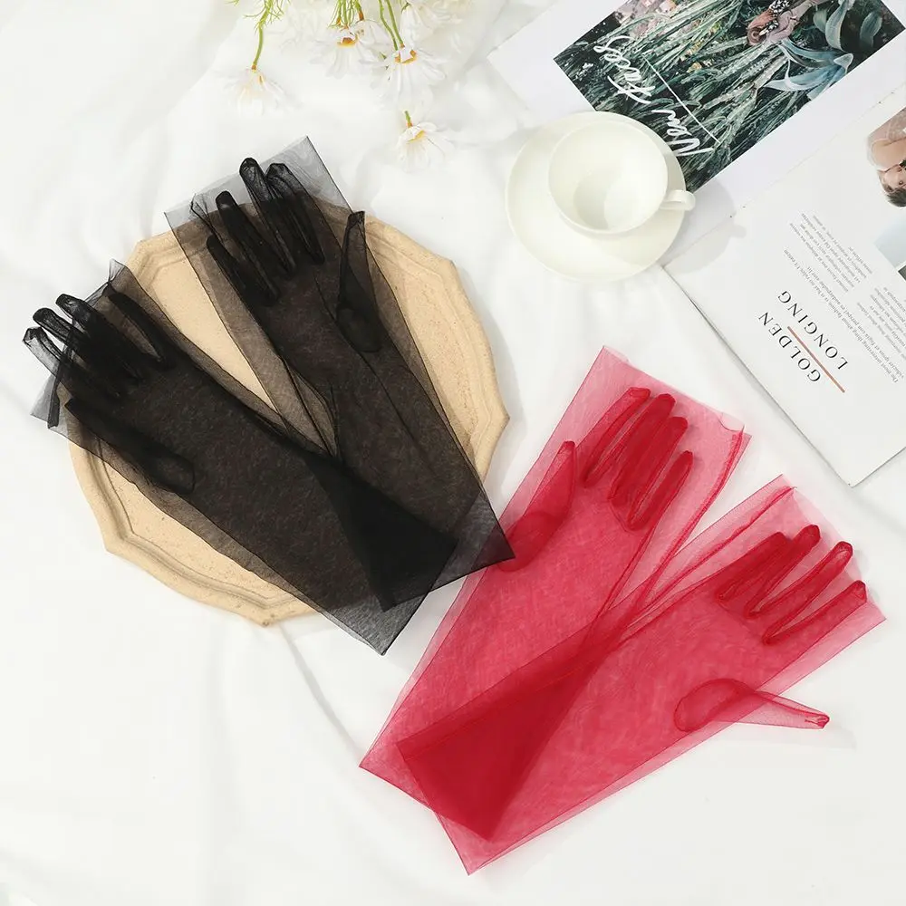 신상 패션 의류 액세서리, 이브닝 무도회 장식, 신부 가운, 벙어리 장갑, 파티 원피스, 웨딩 신부 장갑, 얇은 명주 그물 장갑, 1 쌍