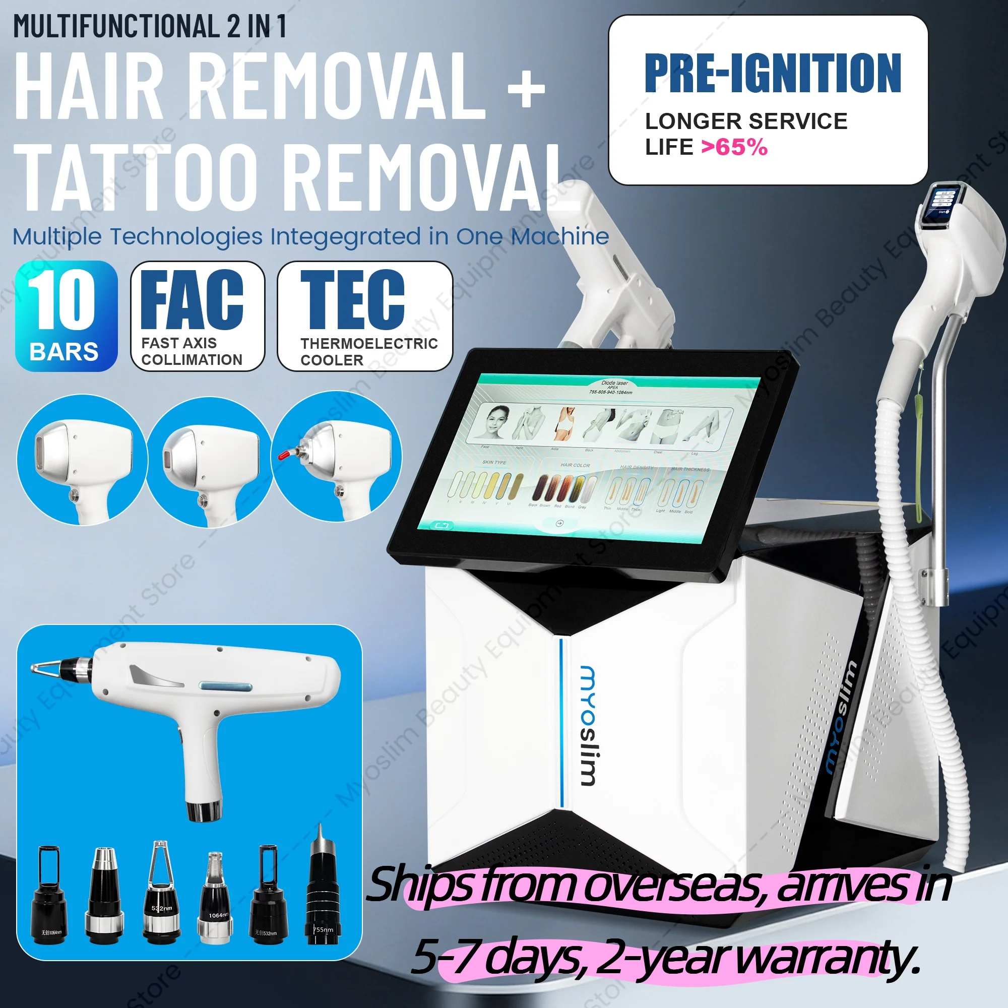 Professional 10 Bars 5000W 808Nm Diode Hair Remover 2 In 1 Picosecond Tattoo Erase Ice Painless Permanent Depilate Skin Renew