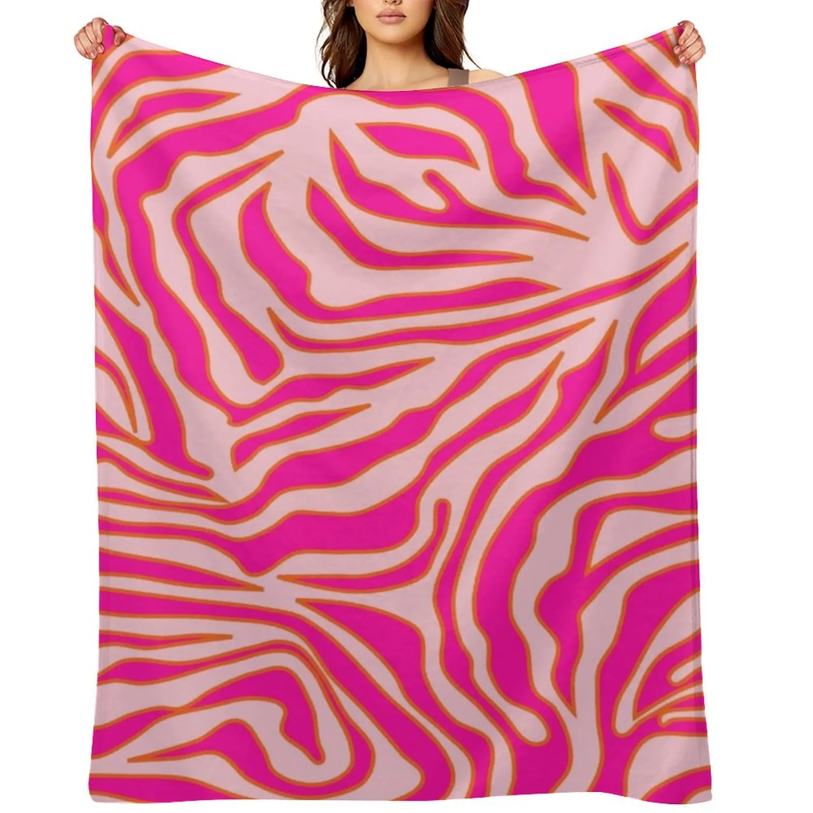 

Zebra Print Pink And Orange Zebra Stripes Wild Animal Print Preppy Decor Modern Zebra Pattern Throw Blanket decorative Blankets