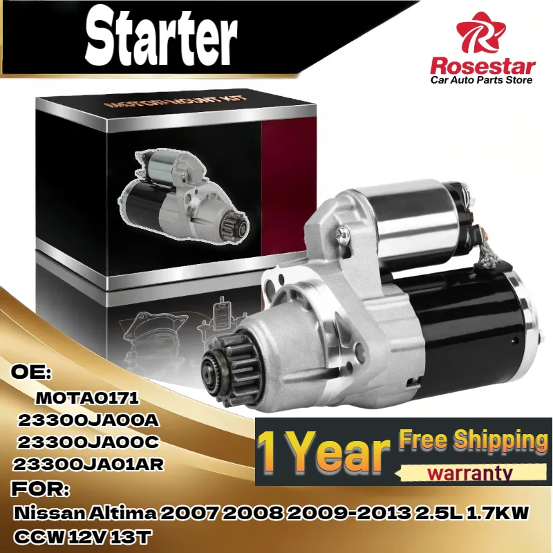 

New Starter Motor for Nissan Altima 2007 2008 2009-2013 2.5L 1.7KW 12V 13T 23300JA00A 23300JA01AR