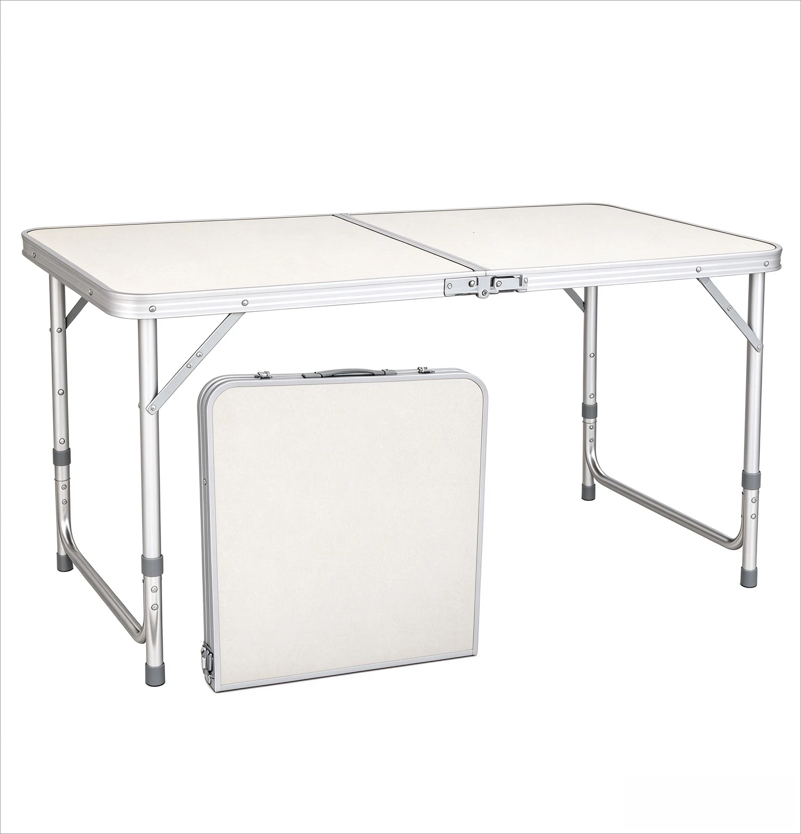 Heavy Duty Stainless Steel Folding Table Extra-Long 4-Foot Portable Height Adjustable With Sturdy Steel Frame HDPE Tabletop Strong Large Foldable Table For Camping Picnic Wedding Party