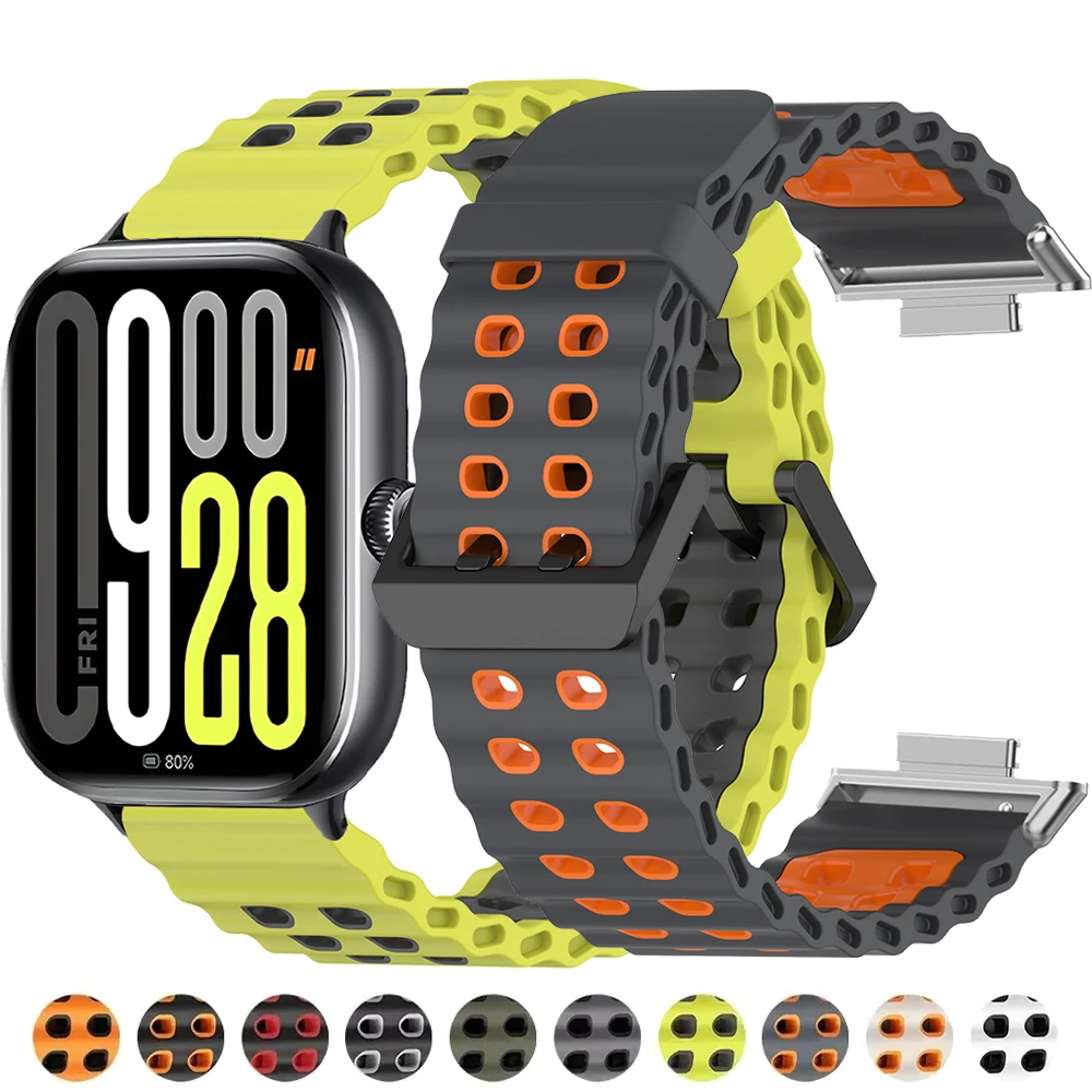 حزام بلونين لساعة Redmi 5 سوار معصم من السيليكون لساعة Redmi Watch 4 Xiaomi Mi Band 8/9 Pro سوار رياضي Correa قابل للتنفس