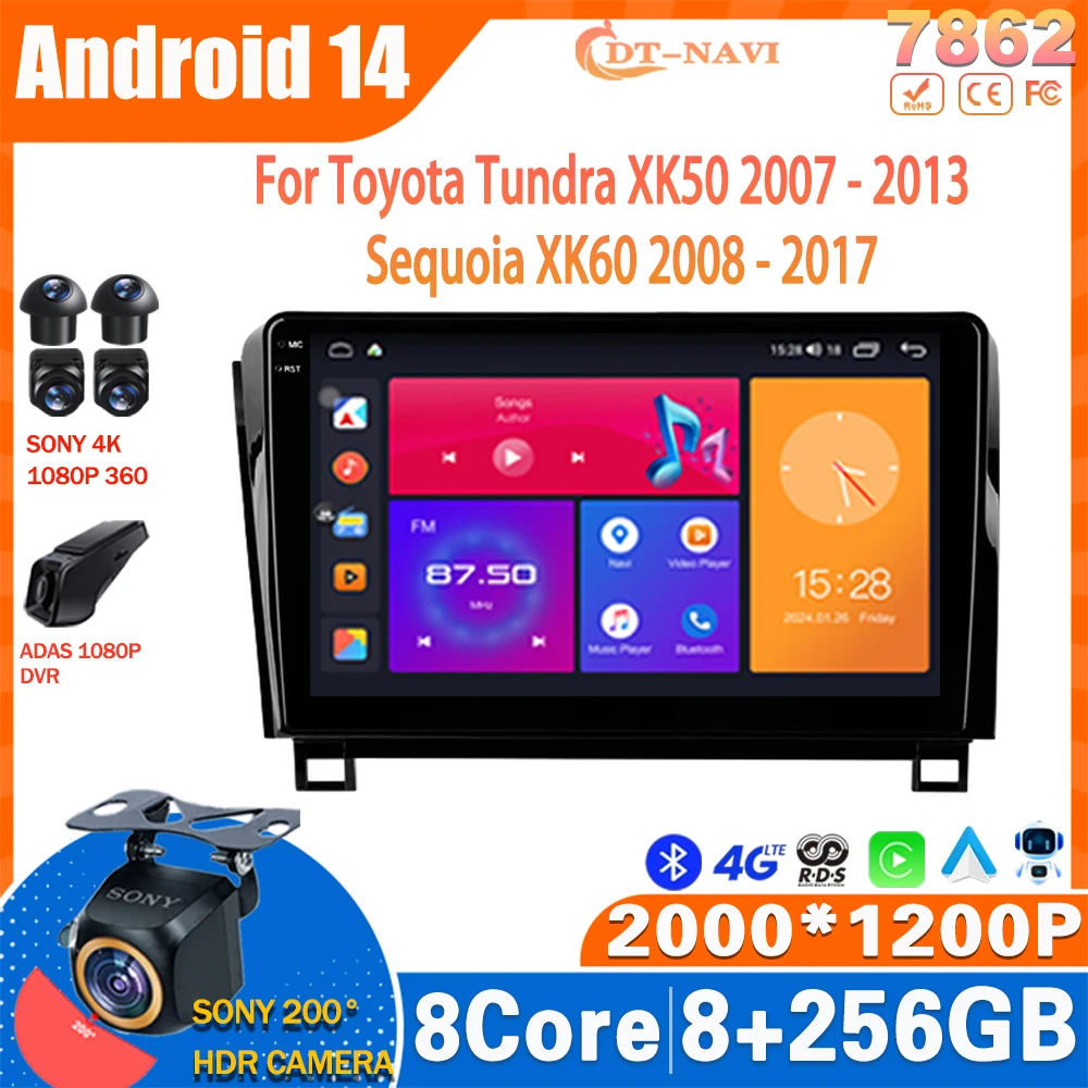 

Android 14 Car Radio For Toyota Tundra XK50 2007 - 2013 Sequoia XK60 2008 - 2017 Car Radio Multimedia Video Player Navigation 4G