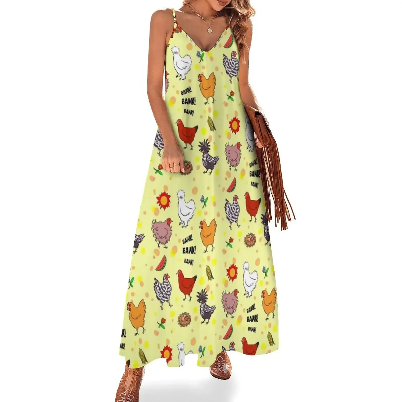 Cute seamless chickens pattern cartoon Sleeveless Dress Summer women's clothing prom clothes dresses with long sleeves Dress