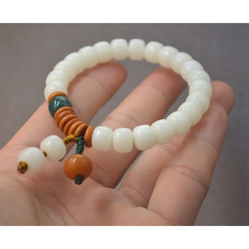 Ornament Barrel Beads White Corypha Umbraculifea Bracelet Women's Single Ring White Jade Bodhi Bracelet 6*8mm