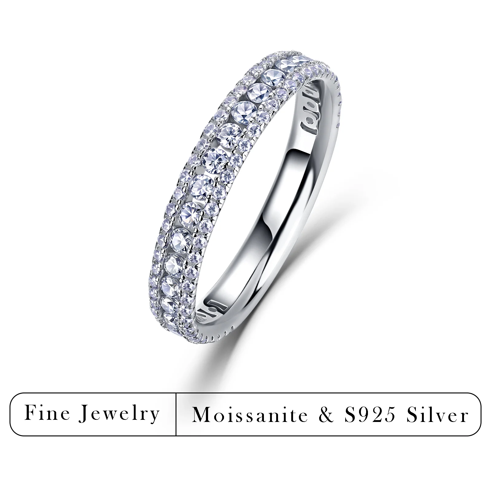 

0.96 CTW Sparkling Half Pavé Moissanite Eternity Ring S925 Silver Dainty Stackable Band Daily Wear Jewelry