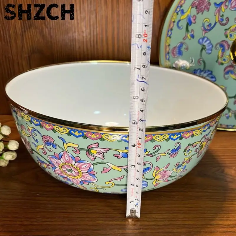 Enamel enamel European-style 29 cm large-capacity pots and bowls with lids deepen pots dumplings stuffing bowls pig oil tanks