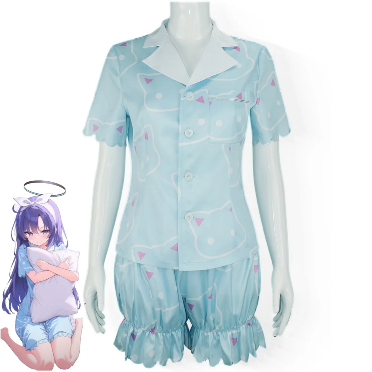 Game Blue Archive Hayase Yuuka Cosplay Costume Millennium Science Academy Blue Pajamas Shorts Wig Woman Sexy Cute Daily Suit