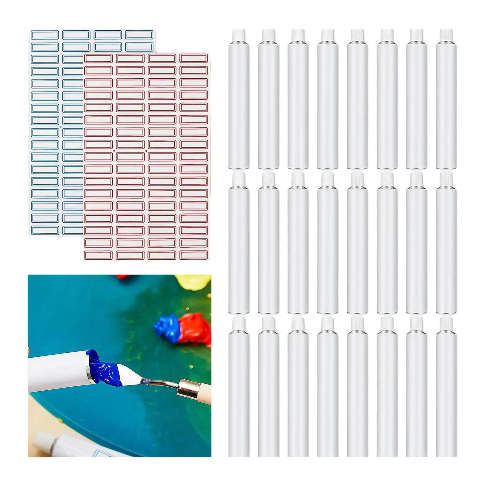 Empty Aluminum Paint Tubes Set, para acrílicos, guaches, aquarelas, 24 pcs