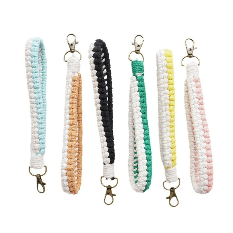 Handmade Cotton Rope Keychain Charm Colorful Braided Wristlet Keyring Soft Woven Key Rings Accessory for Men and Women