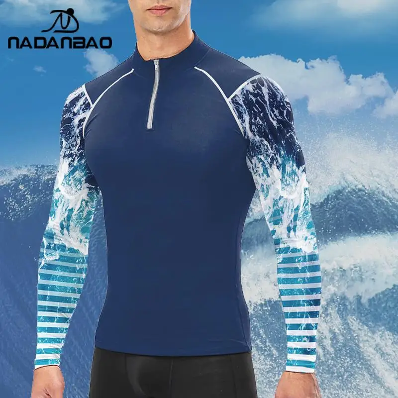 Nadanbao Men Swim Surfing T-shirt Long Sleeves Outdoor Sport T Shirt Surfing Beachwear Upf 50+ Uv Protection Sunscreen Sweatshir