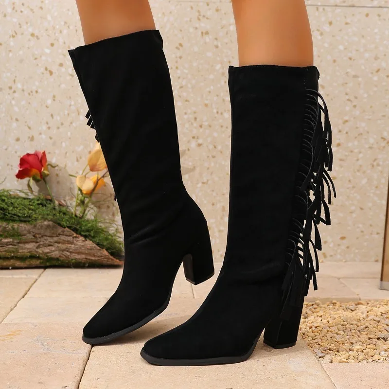 

Elegant and Popular Slimming Metal Head High Heel Women's Style Autumn Winter New Arrival High Tube Thick Heel Versatile Boot