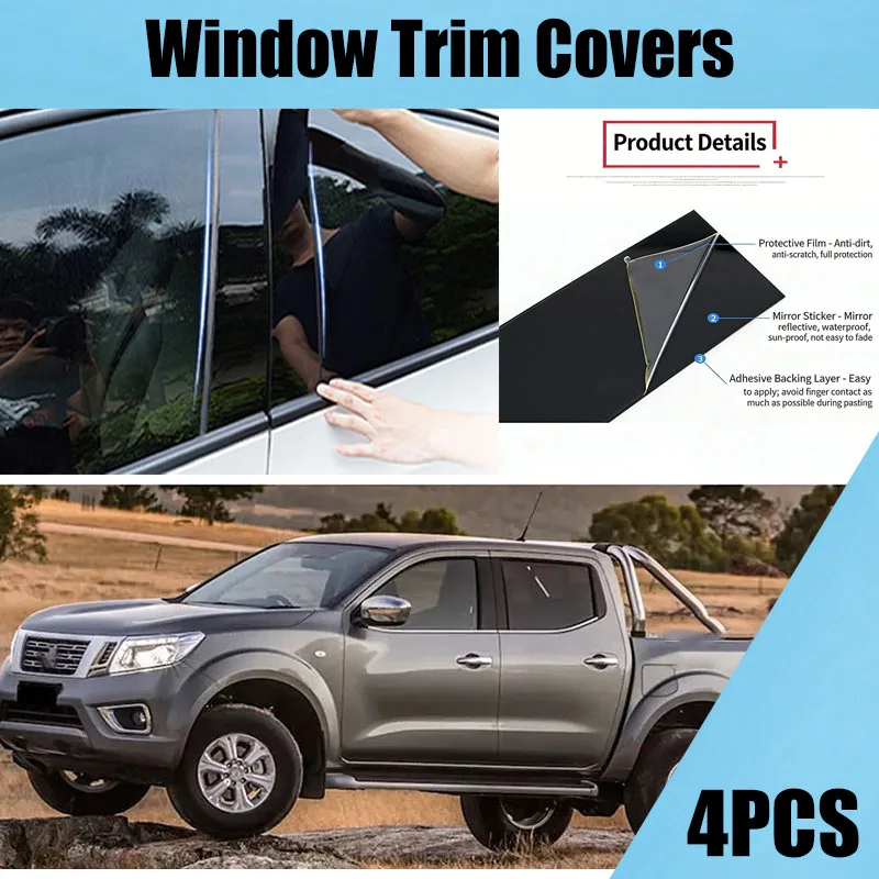 Car Window Pillar Posts Door Trim Cover Stickers Decal for Nissan Navara Frontier NP300 Crew Cab 2018 2019 2020 2021 Accessories