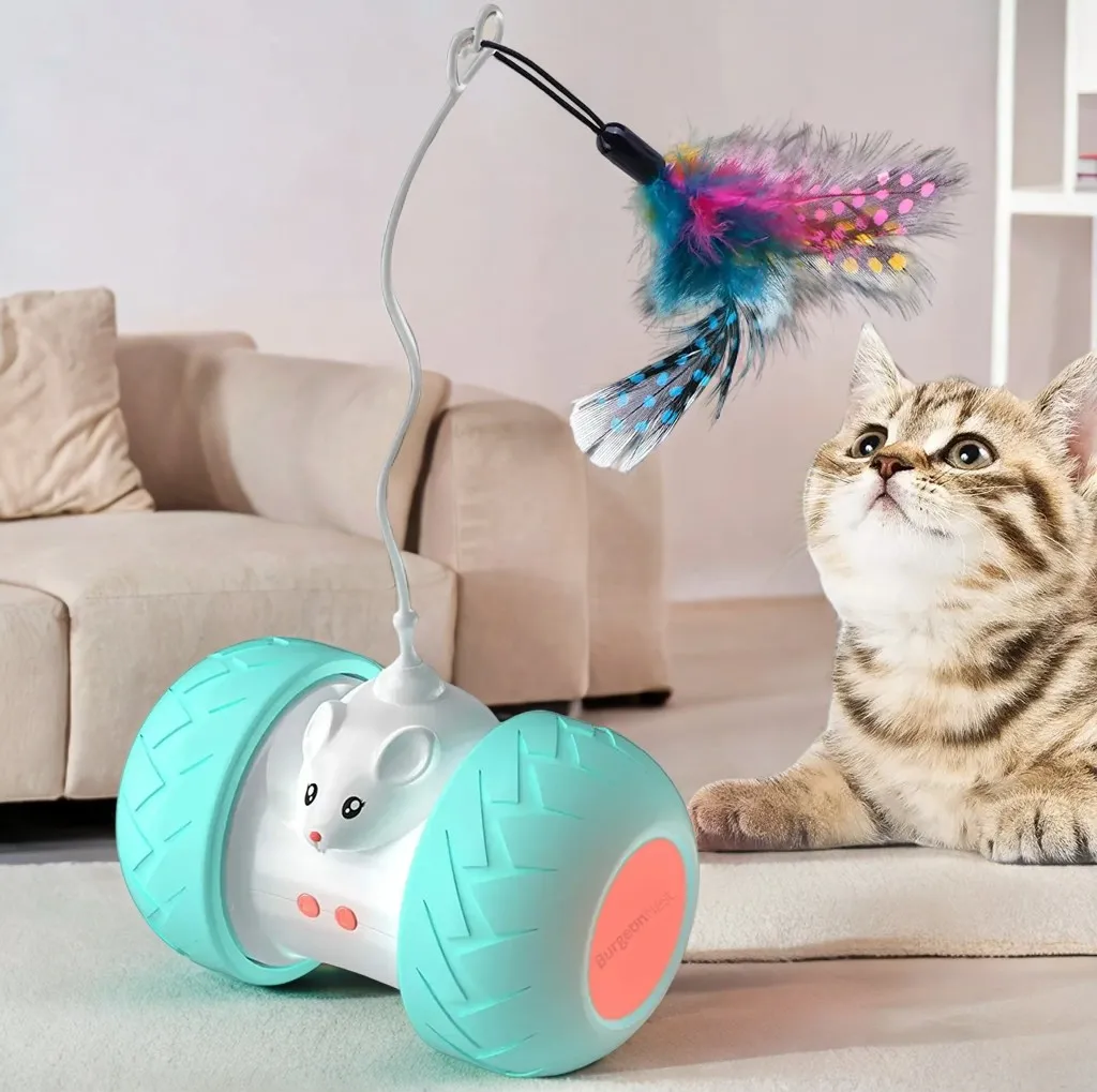 Interactive Toys for Indoor Cats, Automatic Kitten Toys, Electronic with Mouse and 3 Feathers for Cats to Play Alone Exercise