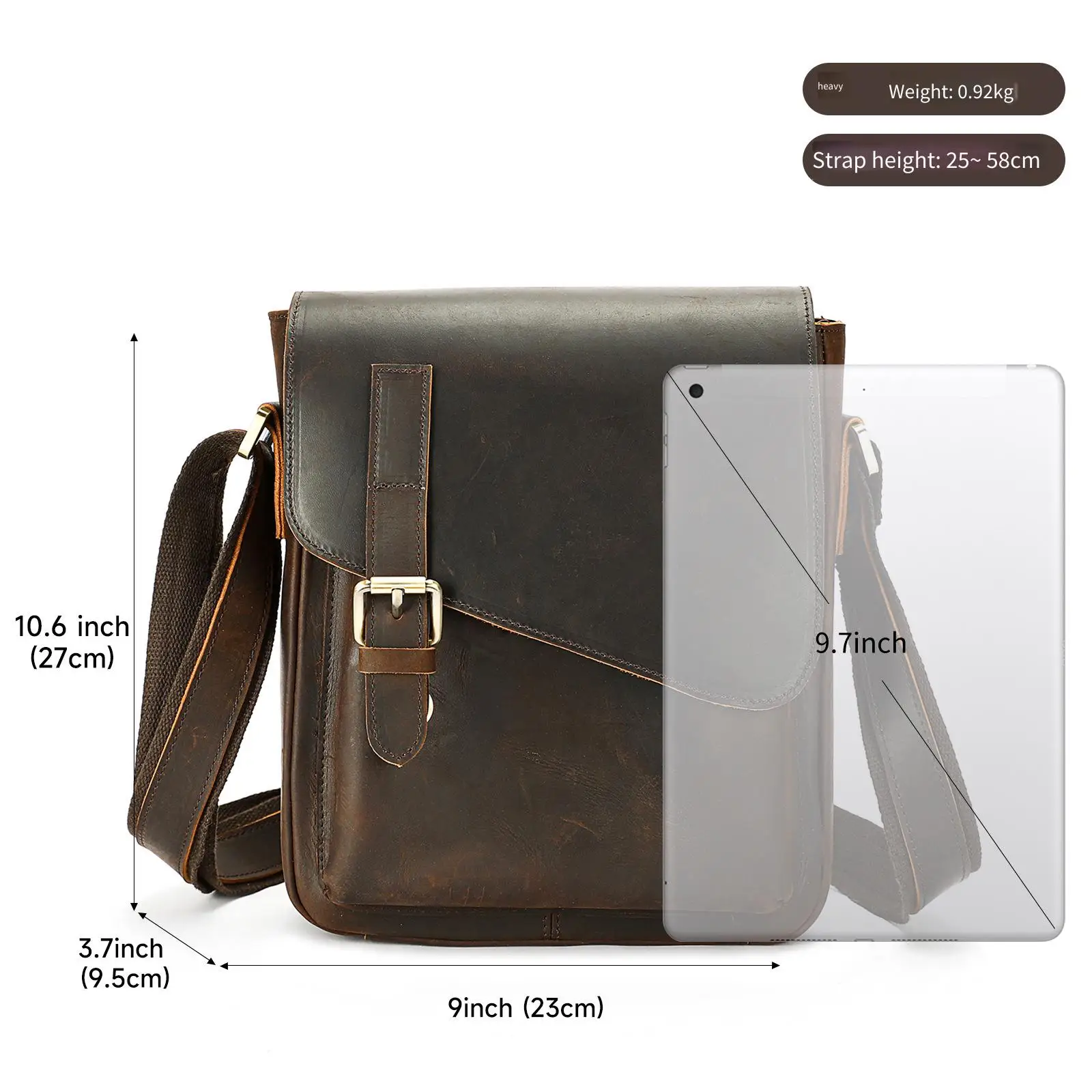 Mens Genuine Leather Crossbody Bag Crazy Horse Vintage Shoulder Bag Premium Sling Bag Stylish Messenger Bag