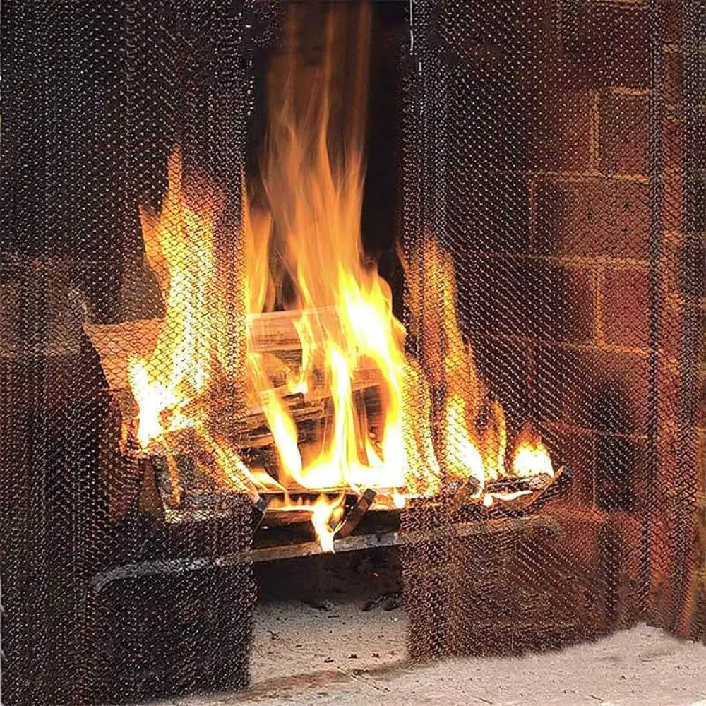 Decorative Metal Mesh Fireplace Screen Curtain Spark Barrier For Wood Stove Hearth Safety Protection Tool Gear
