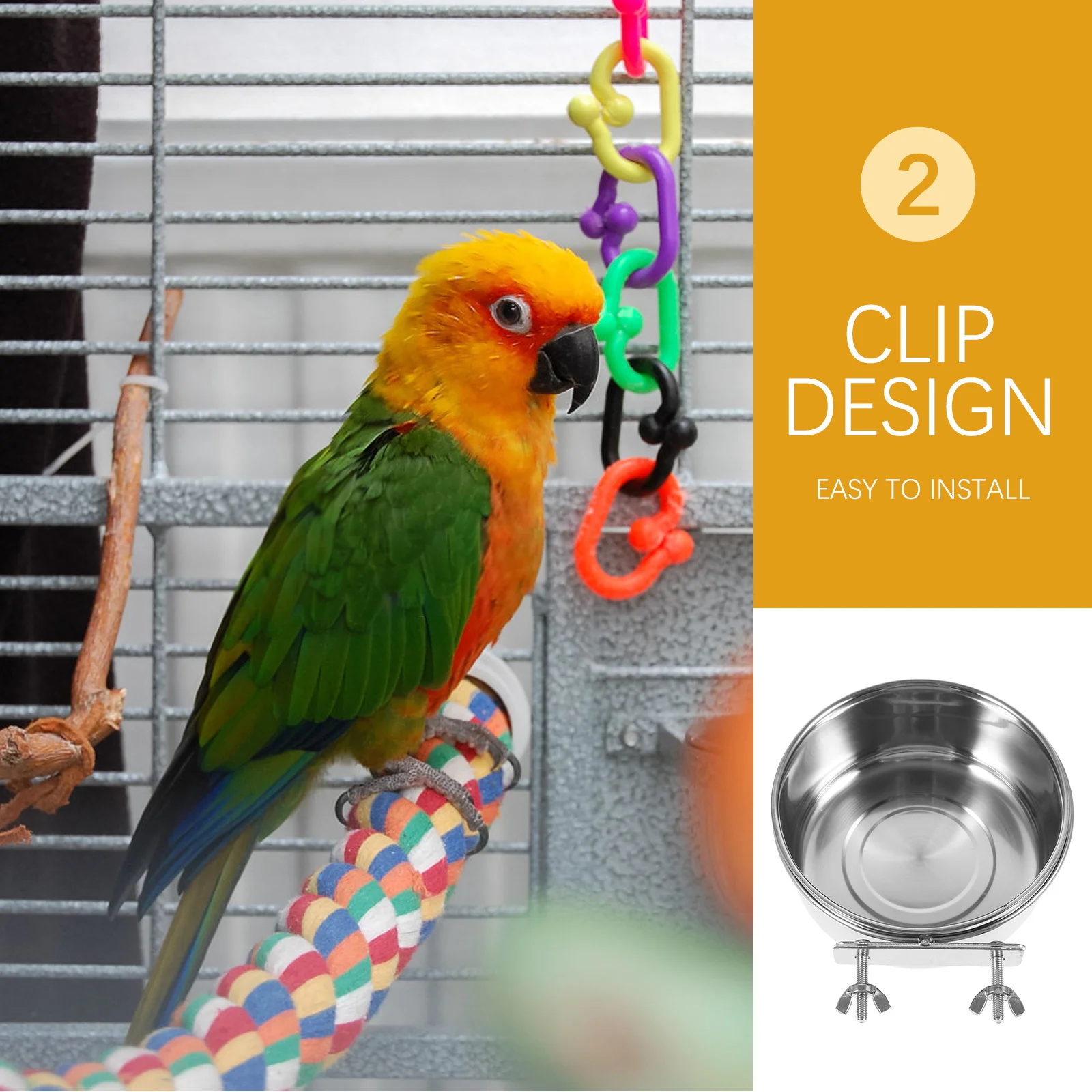 

2Pcs Metal Bird Cage Feeding Cup High Grade Material Easy to Place Remove Parrot Food Organizer Bird Food Bowl