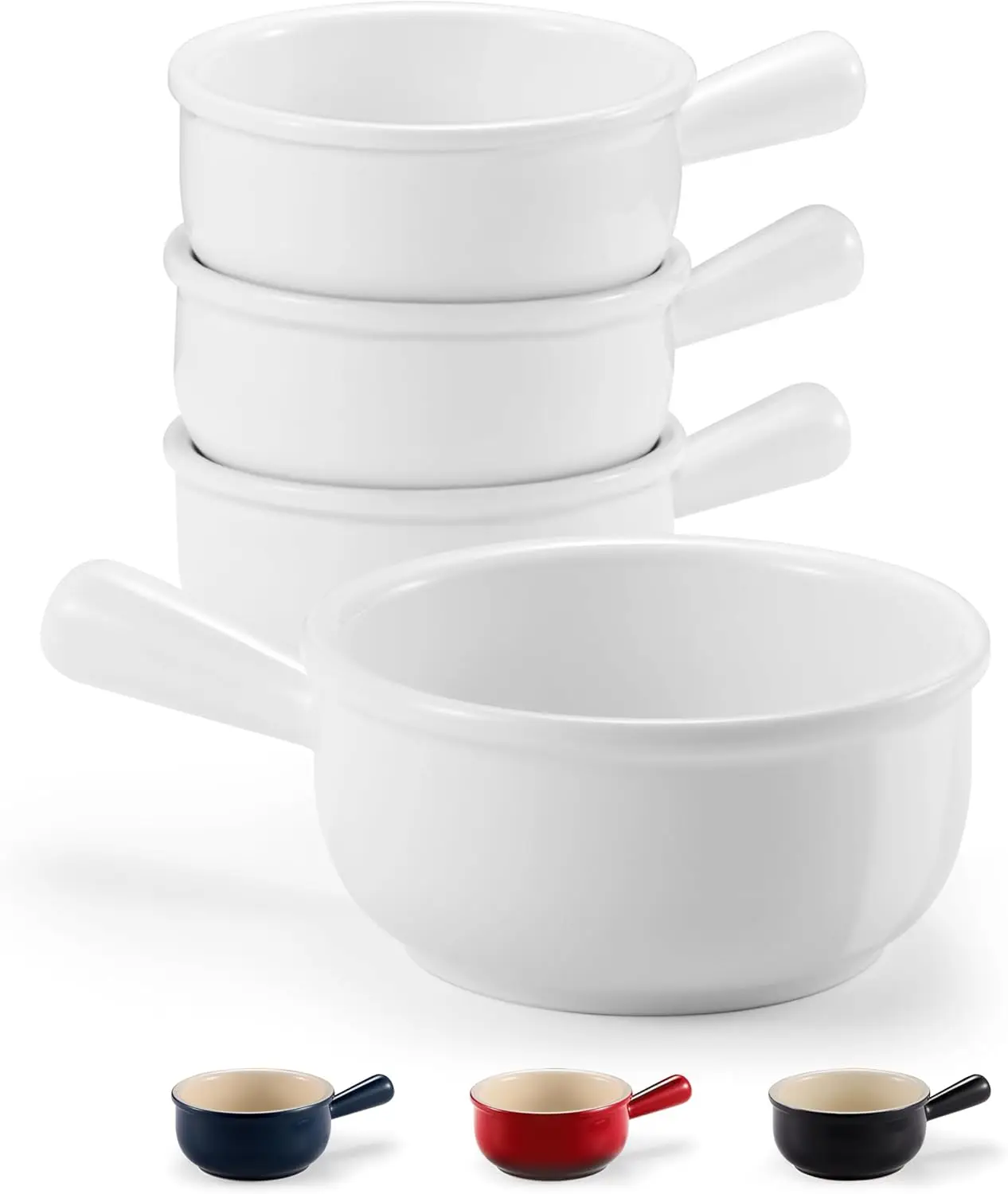 

French Onion Soup Bowls, French Onion Soup Crocks, Soup Bowl with Handles, 15 oz, Set of 4, Ceramic Bowls, Microwave, D
