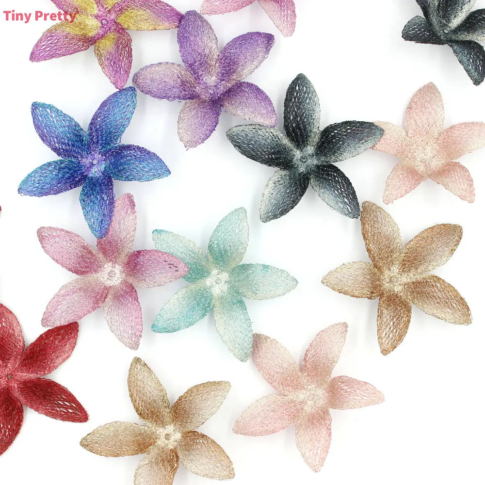 5PCS Embroidery Blossom Five Petals 3D Gradient Big Flowers 6.5cm DIY Craft Accessory for Jewelry Making, Barrettes, Brooches