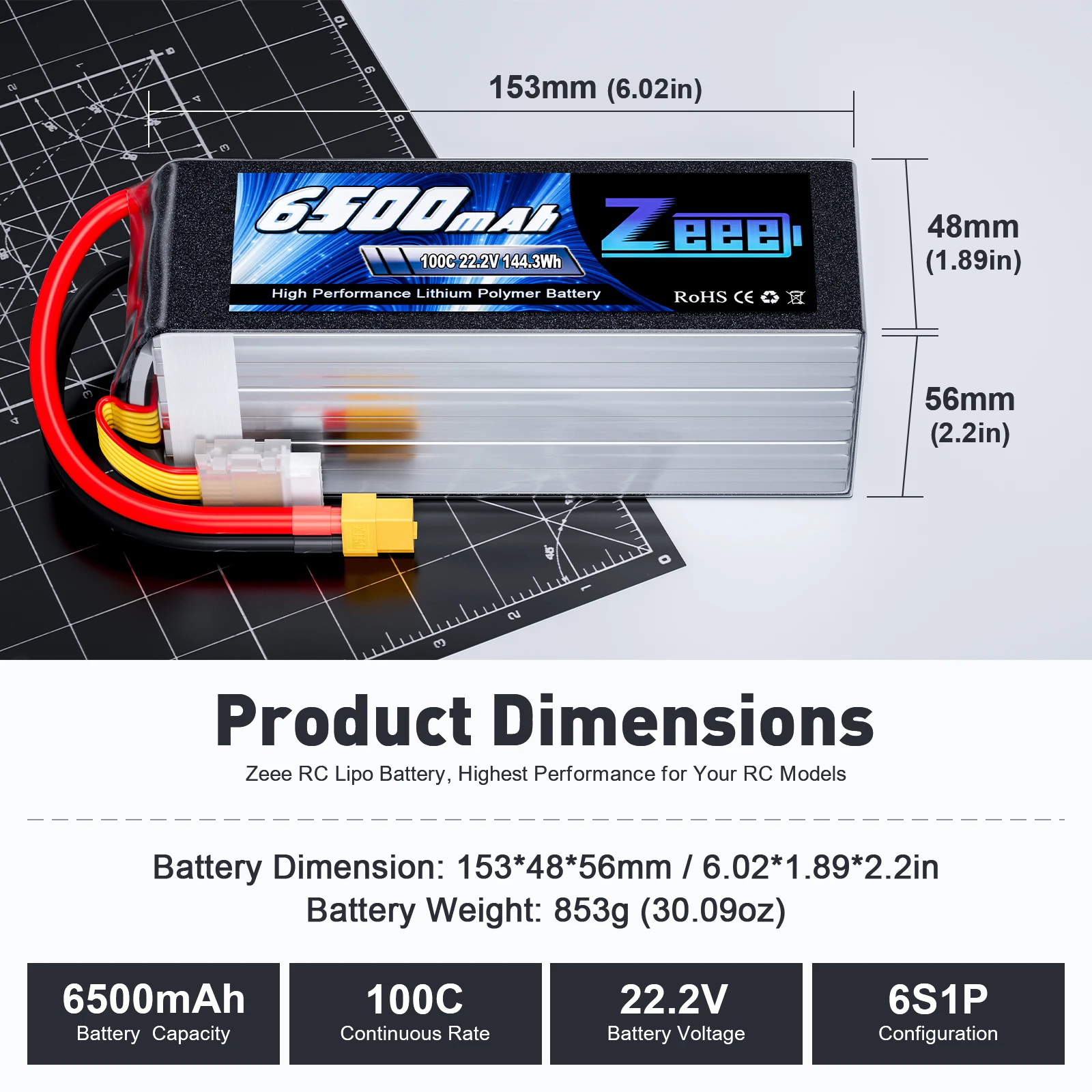 Zeee 6S 22.8V 7500mAh FPV Drone Battery 22.2V 100C 6500mAh with XT60 Plug Softcase for RC Helicopter Airplane RC Car Model Parts