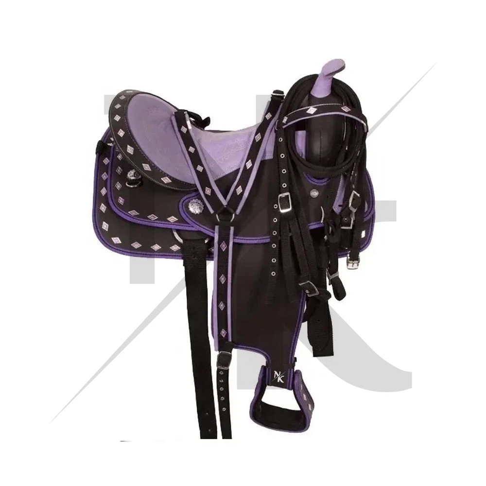 Western Cowboy Saddle, Premium Leather Horseback Ranging Gear, Marseille Pommel Horse Lerer with Mahler Head Harness Set