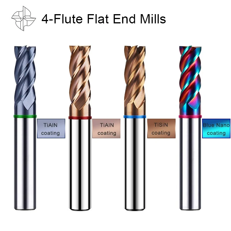 ROMTIC 1.0-20mm Colored Ring Tungsten Steel Carbide Flat End Mills For CNC Mechanical Stainless Steel  Milling Cutter Tools