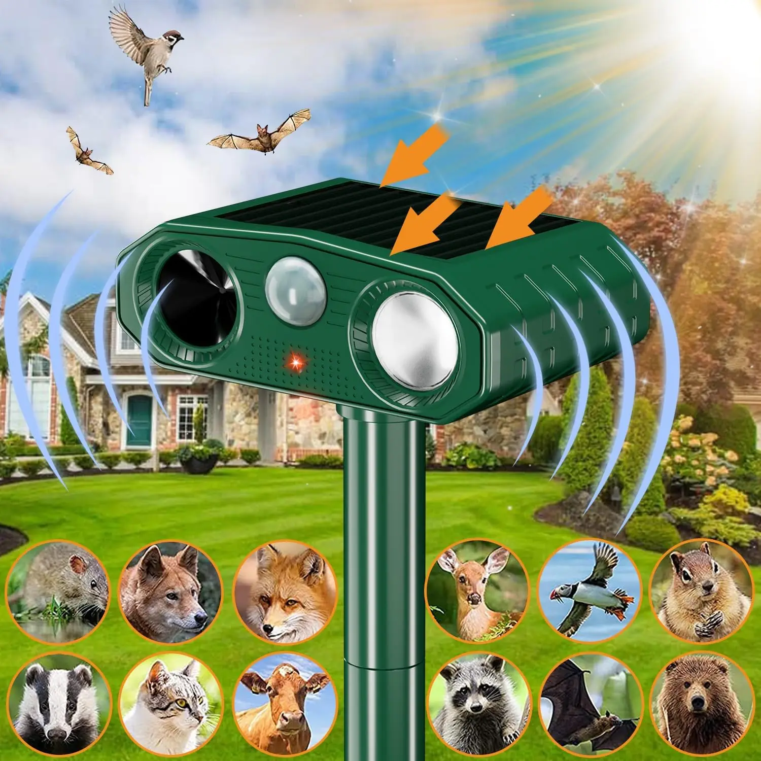 Solar Energy Ultrasonic Animal Chaser Repeller For Cat Dog Bird Mice Deterrent Outdoor Garden Animal Ultrasonic Sound Repel Pest