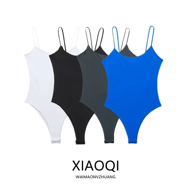 Mono de una pieza de moda para mujer, verano 2024, diseño adeazante, versátil, sin espalda, con tirantes, plones cortos...