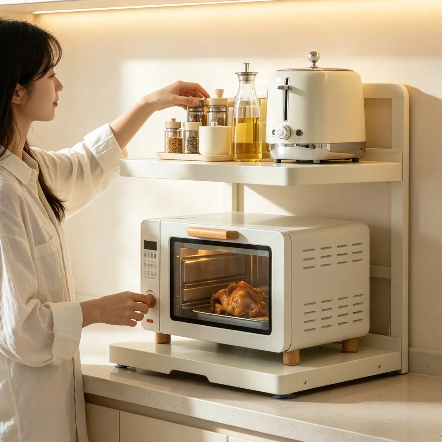 Kitchen Microwave Oven Shelf Pull-out Multifunctional Countertop Rice Cooker Rack Household Oven Multi-layer Storage Rack