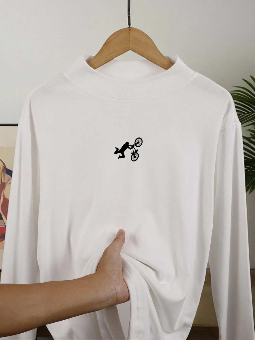 Acrobatic Motorcycle prints T-Shirt Women Winter Fleece Tops Half Turtleneck Slim Fit Warm Bottoming Shirt Fashion Woman Clothes