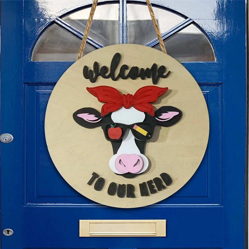 PB-11PCS colgador de puerta intercambiable para el día de Pascua, colgante de puerta de granja de vacas para decoración colgante de puerta delantera con cordón